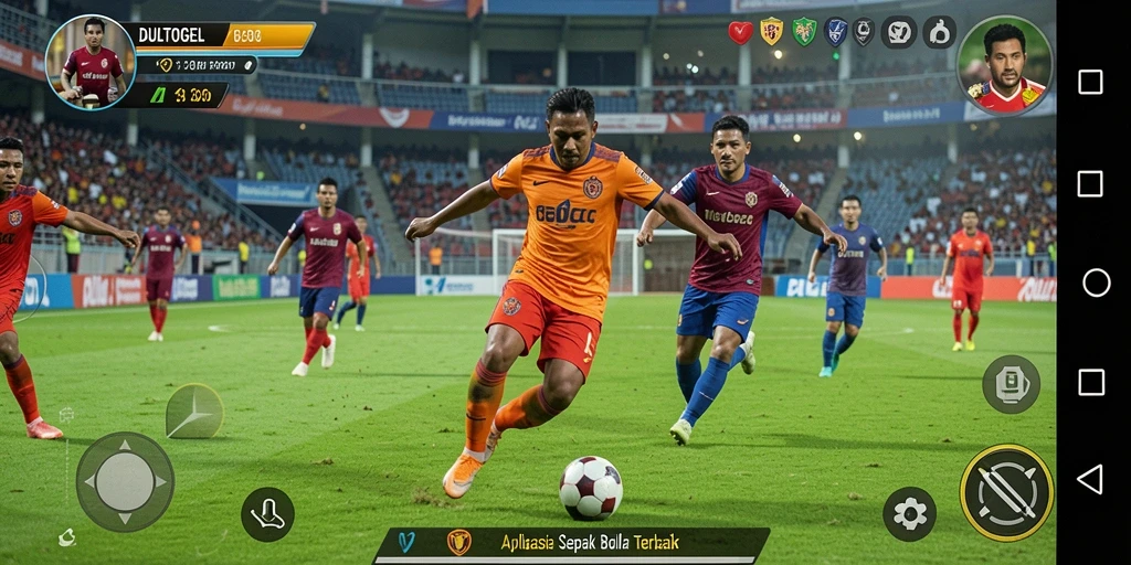 Screenshot DULTOGEL menampilkan aksi sepak bola yang mendebarkan.