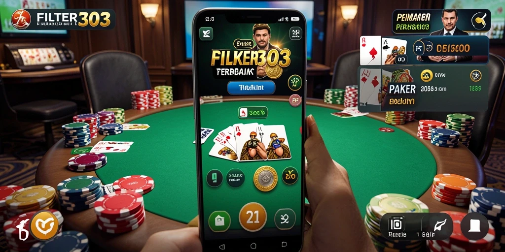 Tangkapan layar gameplay FILTER303 yang menampilkan aksi permainan poker di layar.
